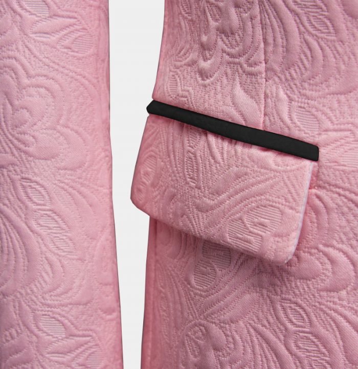 Newinlook Black Lapel Wedding Suit - 3 Piece with Pink Jacquard for Men