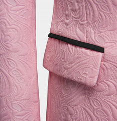Newinlook Black Lapel Wedding Suit - 3 Piece with Pink Jacquard for Men