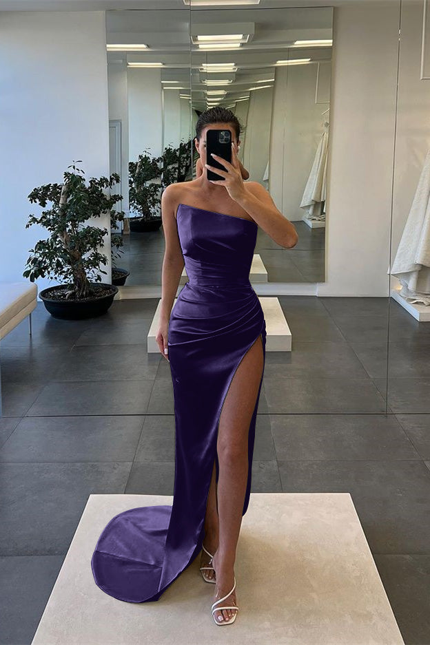 Newinlook Sleeveless Mermaid Strapless Long Slit Evening Dress