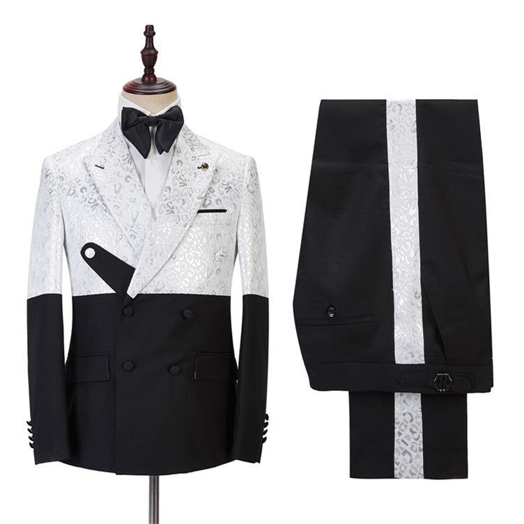 Newinlook Handsome Black and White Jacquard Marriage Blazer Suit with Peaked Lapel