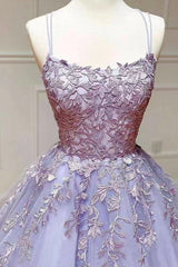 Newinlook Lilac A-Line Appliques Spaghetti-Straps Evening Dress With Tulle