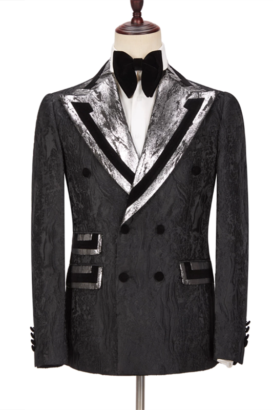 Newinlook David Stylish Black Double-Breasted Peaked Lapel Wedding Suit for Groom