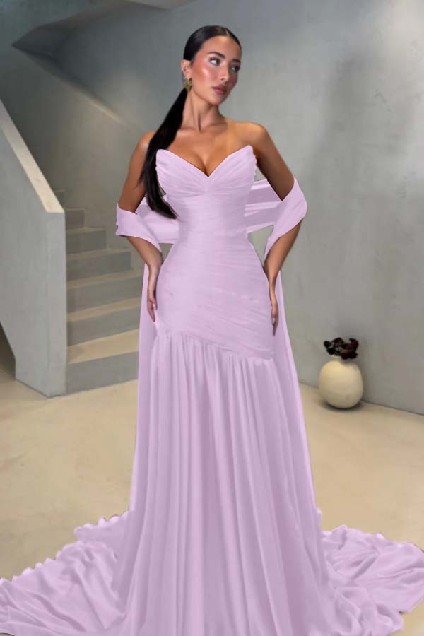Chiffon Strapless Sleeveless Long Mermaid Formal Dress With Pleated