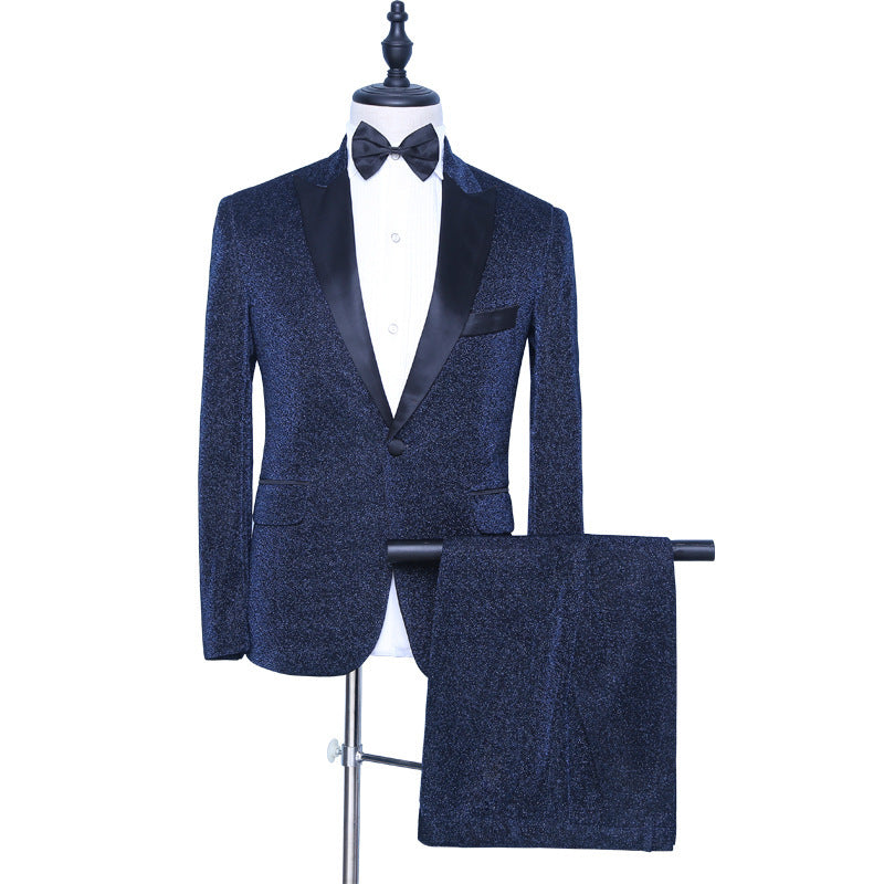 Newinlook Modern Sparkly Dark Navy Wedding Suit with Peaked Lapel for Groom
