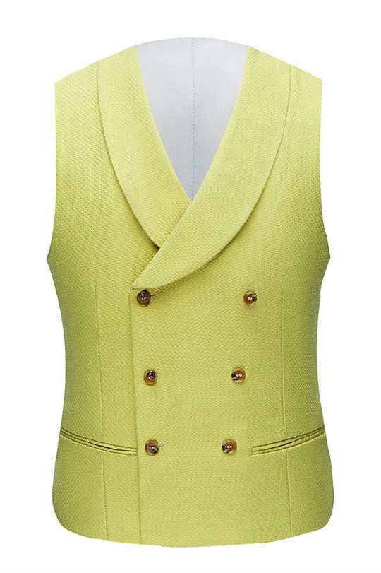 Newinlook Stylish Yellow Three-Piece Groom and Groomsmen Suit with Peaked Lapel