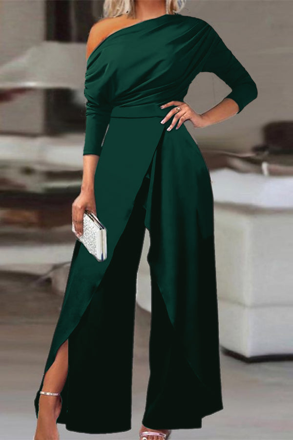 Newinlook Chic Black Asymmetrical Wide-Leg Niche Daily Women's Jump Suit