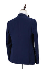 Newinlook Dark Blue Peak Lapel Men’s Wedding Suit with Velvet Lapel