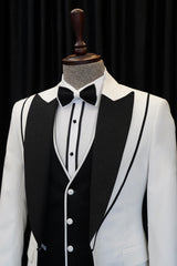 Newinlook Abel Fashionable White and Black Peaked Lapel Three-Piece Wedding Suit