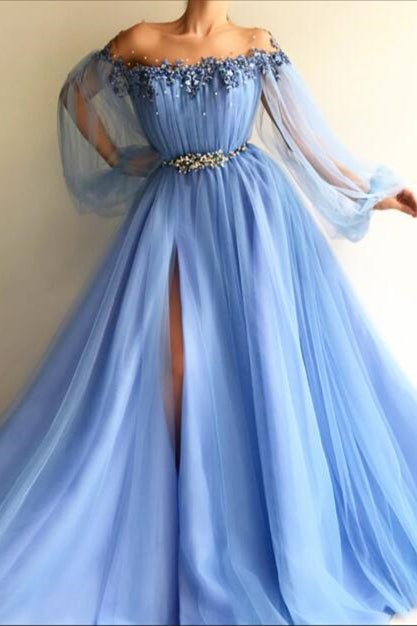 Newinlook Long Sleeves Off-the-Shoulder Evening Dress With Beads