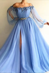 Newinlook Long Sleeves Off-the-Shoulder Evening Dress With Beads