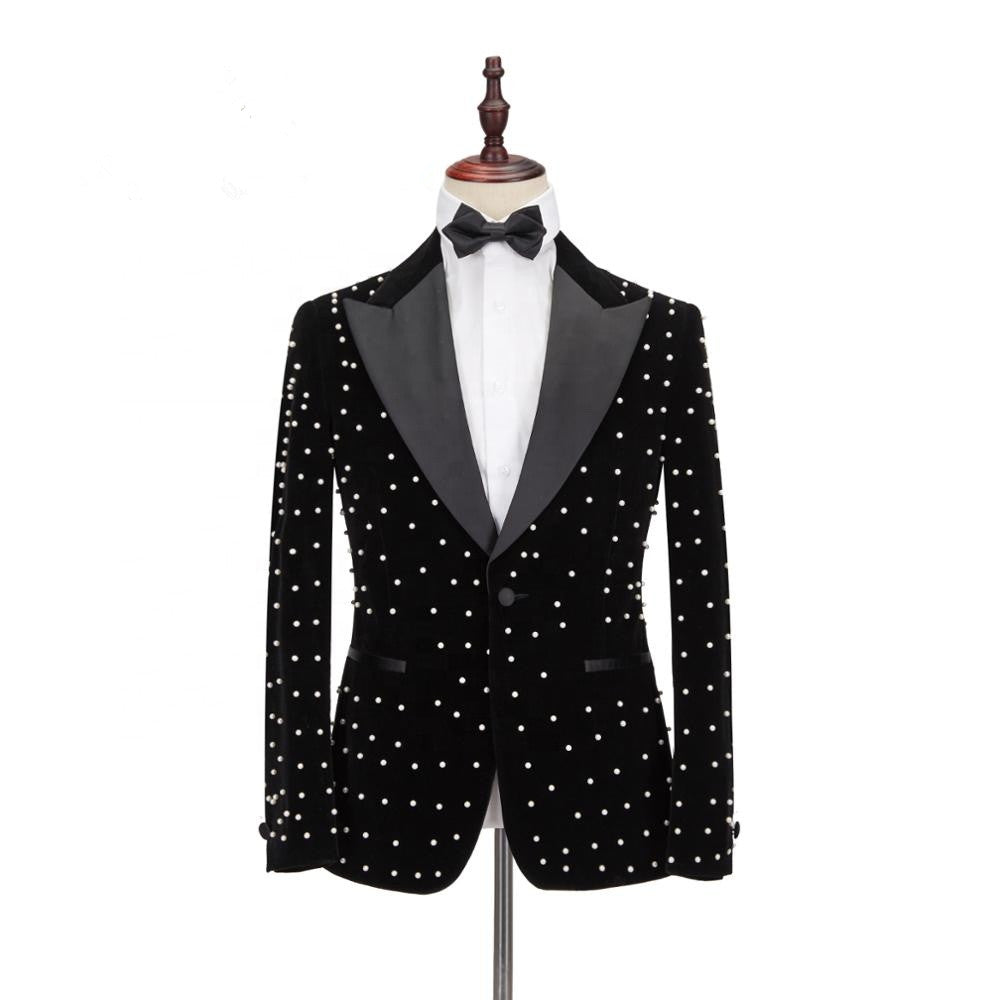 Newinlook Gorgeous Casual Black Prom Outfit with Peaked Lapel for Men