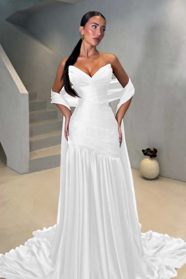 Chiffon Strapless Sleeveless Long Mermaid Formal Dress With Pleated