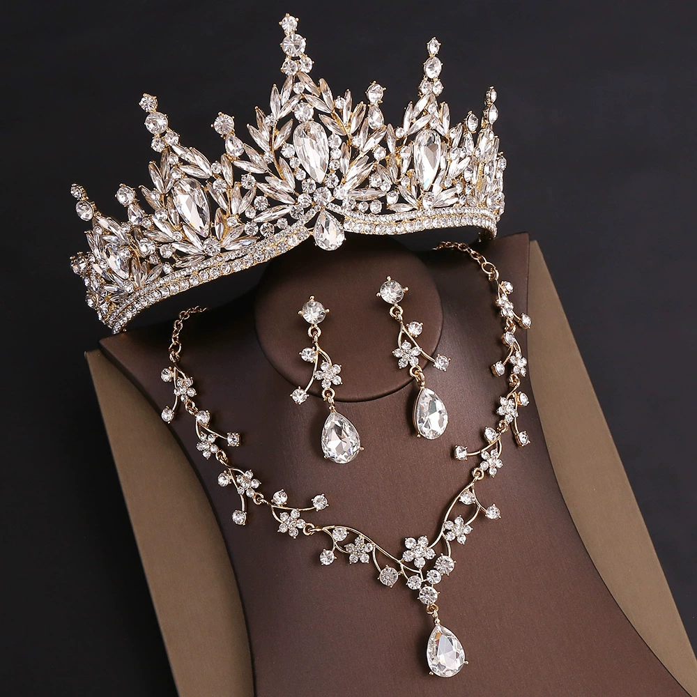 Rhinestone Headpiece Set Quinceanera Wedding & Birthday Jewelry with Crown Necklace & Earrings
