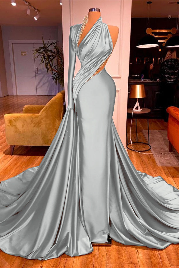 Newinlook One-Shoulder Mermaid Long Sleeves Evening Dress Long With Beadings