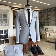 Newinlook Simple One-Button Silver Western Wedding Suit with Peaked Lapel