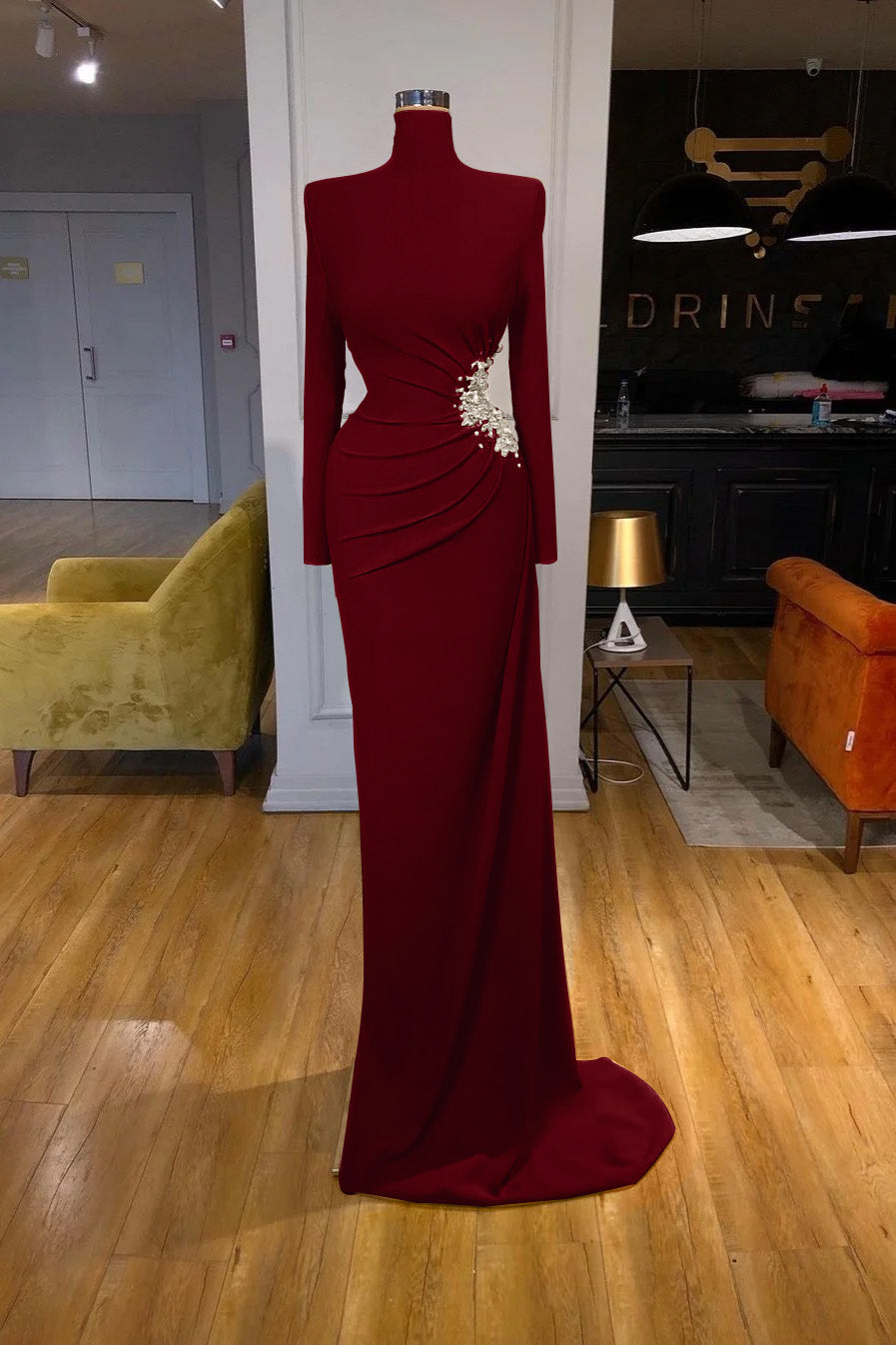 Newinlook Long Sleeves High-Neck Mermaid Evening Dress