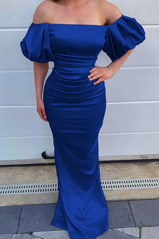 Newinlook Ocean Blue Mermaid Off-The-Shoulder Long Evening Dress