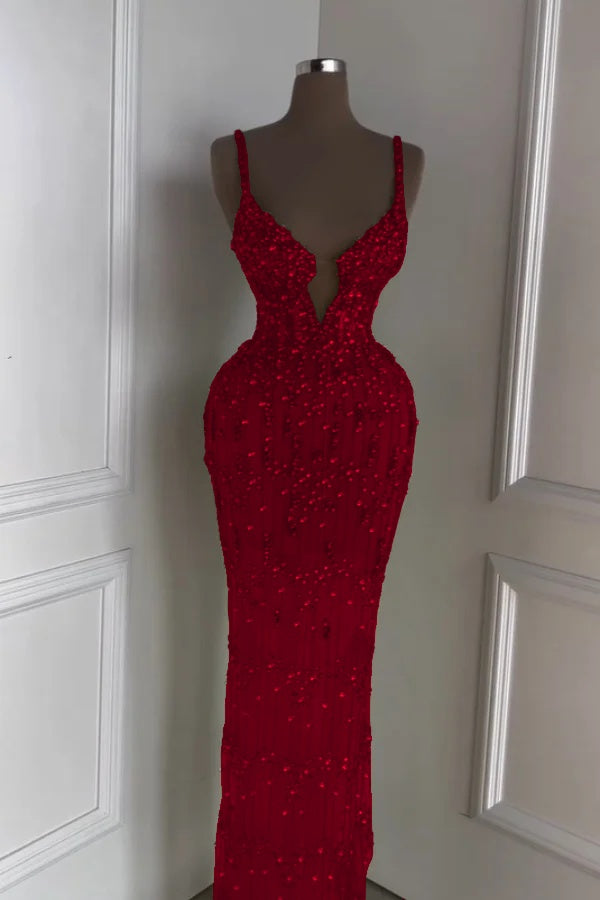 Spaghetti Strap Sleeveless Long Mermaid Formal Dress With Beading