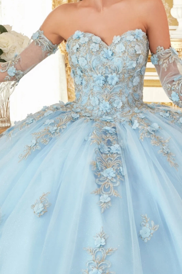 Sky Blue Quinceanera Dress Detachable Bell Sleeves & 3D Floral Lace-Up Ball Gown for Sweet 16 & Formal Events