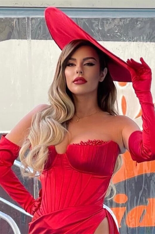 Newinlook Luxury Red Strapless Slit Long Evening Dress With Chic Gloves