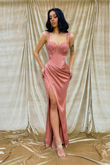 Newinlook Mermaid Shoulder Straps Strapless Evening Dress With Split