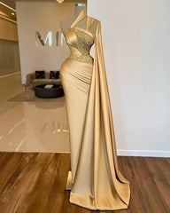 Newinlook Shining Golden Sleeveless Sequins Beads Mermaid Evening Dress With Ruffle