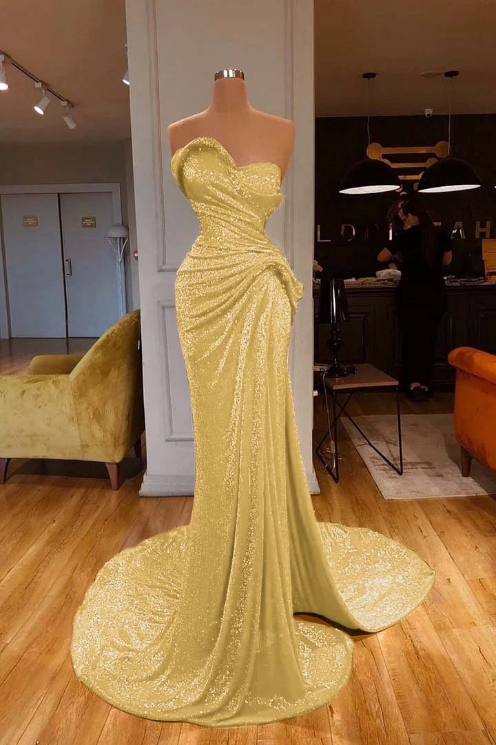 Strapless Sweetheart Sleeveless Long Mermaid Formal Dress Red With Sequins