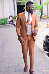 Newinlook Caramel Formal Business Prom Tuxedos, Three Pieces for Party Suits