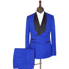 Newinlook Royal Blue Easy Fit Double-Breasted Jacquard Wedding Suit with Shawl Lapel