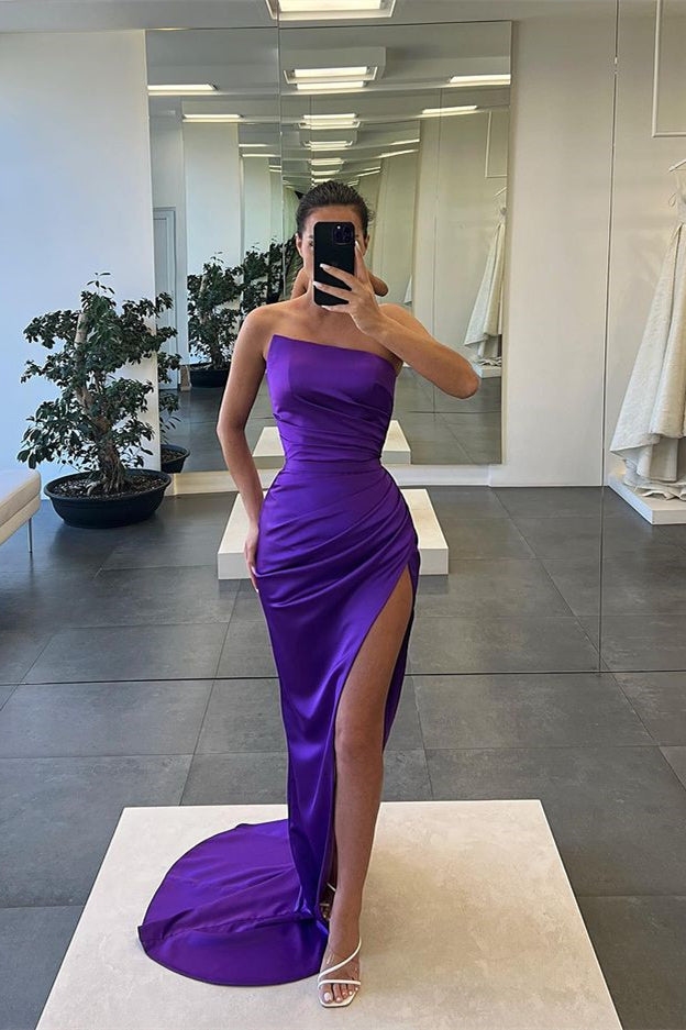 Newinlook Sleeveless Mermaid Strapless Long Slit Evening Dress