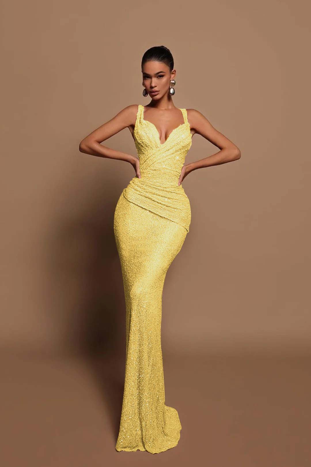 Sexy Pink Long Sequins Formal Dress V Neck Mermaid Sleeveless