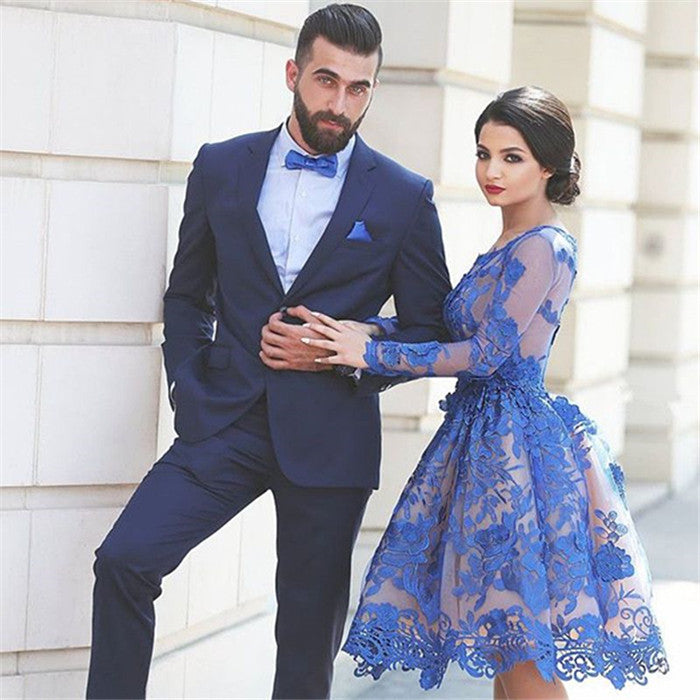 Newinlook Two-Piece Dark Navy Formal Business Prom Suit with Notched Lapel for Party