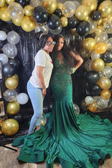 Newinlook Dark Green Sleeveless Beading Mermaid Evening Dress