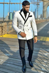Newinlook Fashionable White Double-Breasted Peaked Lapel Wedding Suit
