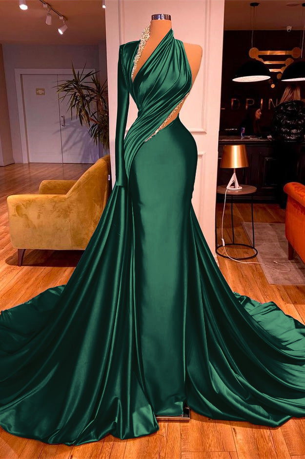 Newinlook One-Shoulder Mermaid Long Sleeves Evening Dress Long With Beadings
