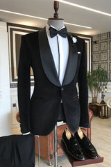Newinlook Gentle Black Shawl Lapel Wedding Suit with One Button and Easy Fit