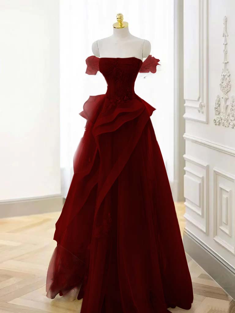 Tulle Off the Shoulder Sleeveless Long Formal Dress With Appliques
