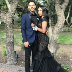 Newinlook Navy Blue Black Silk Lapel Marriage Blazer Suit - High Quality, Two-Piece