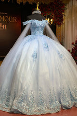 Baby Blue Ball Gown Off-Shoulder Sequined Tulle Quinceanera Dress for Sweet 16 & Formal Events