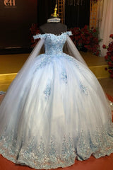 Baby Blue Ball Gown Off-Shoulder Sequined Tulle Quinceanera Dress for Sweet 16 & Formal Events