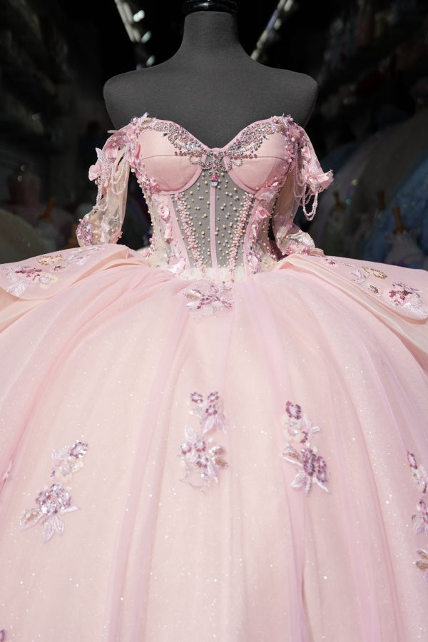 Exquisite Ball Gown Off-Shoulder Sleeveless Beaded Crystal Tulle Quinceanera Dress for Sweet 16 & Birthday Parties