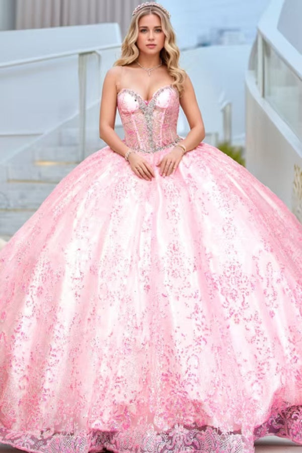 Sweetheart Neckline Ball Gown Beaded Sequins & Tulle Quinceanera Dress for Sweet 16 & Birthday Parties