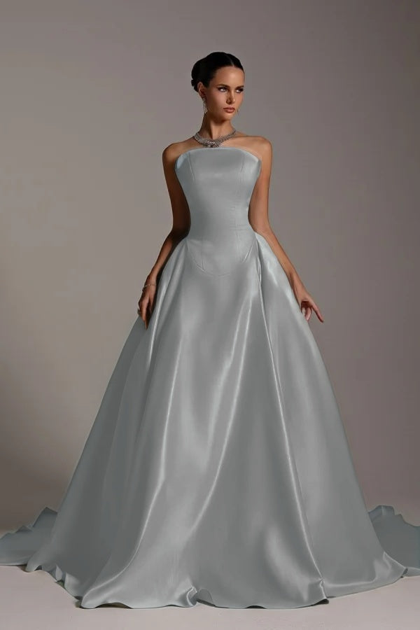 Chic Strapless Sleeveless A Line Long Formal Dress With Pleated