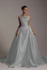Chic Strapless Sleeveless A Line Long Formal Dress With Pleated