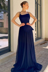 Spaghetti Strap Sleeveless Long Formal Dress With Pleated Sequins