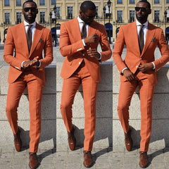 Newinlook New Arrival Casual Orange Wedding Suit with Peaked Lapel for Groom and Groomsmen