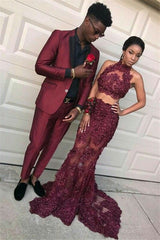 Newinlook Elegant Dinner Formal Bespoke Business Prom Suit with Burgundy for Men
