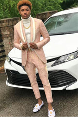 Newinlook Royal Shawl Lapel David Beckham Wedding Suit with Pink Jacquard