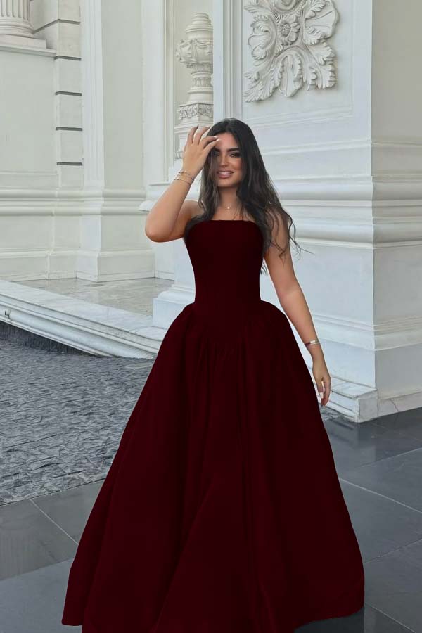 Chic Sleeveless Strapless Long A Line Formal Dress With Pleated