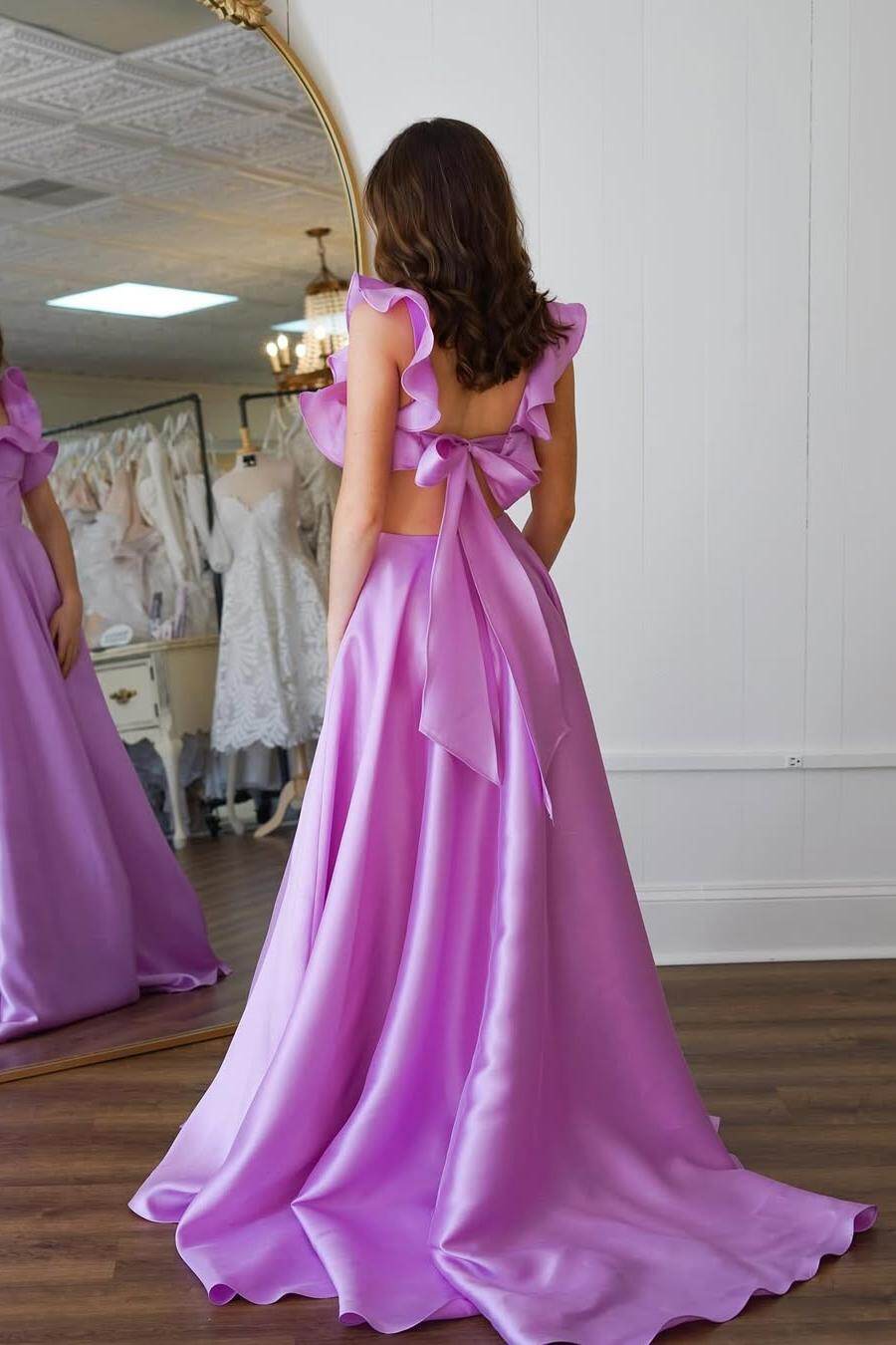 Straps Sleeveless Backless A Line Long Formal Dress With Ruffles